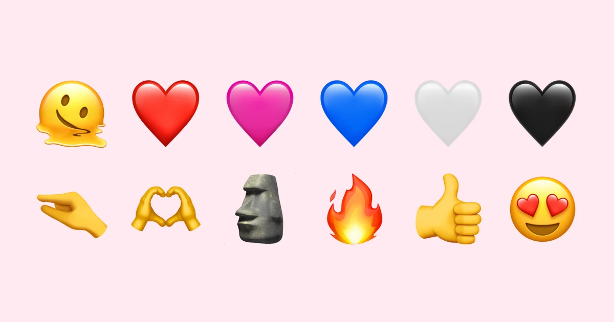 Kisi emoji yang sering ditanyakan artinya saat dikirim cowok atau cewek: wajah meleleh, hati berbagai warna, tangan, batu, api, dan jempol