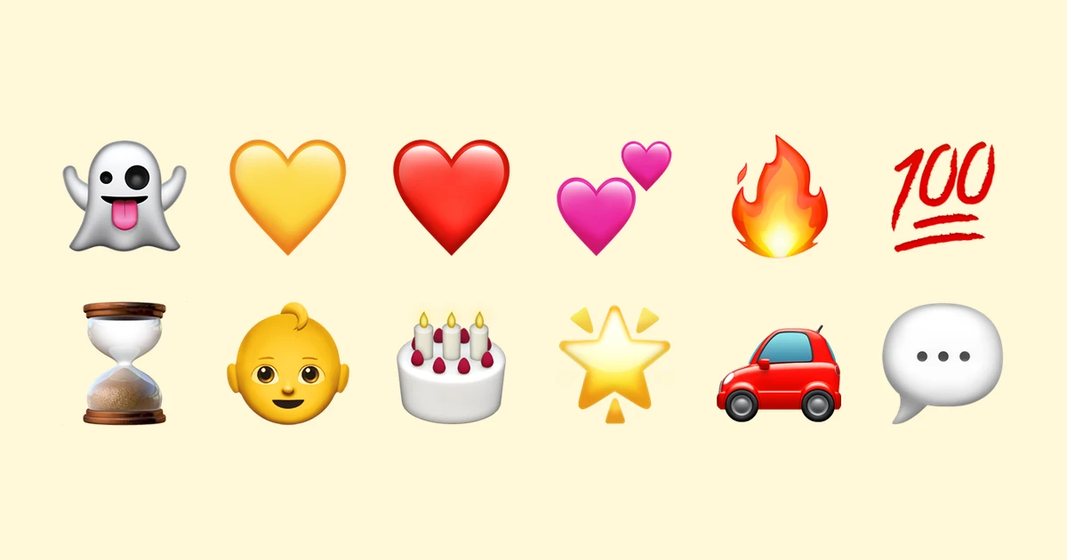 Kisi emoji penanda Snapchat seperti hati kuning, api Snapstreak, dan jam pasir, bersama ikon Waze dan WhatsApp