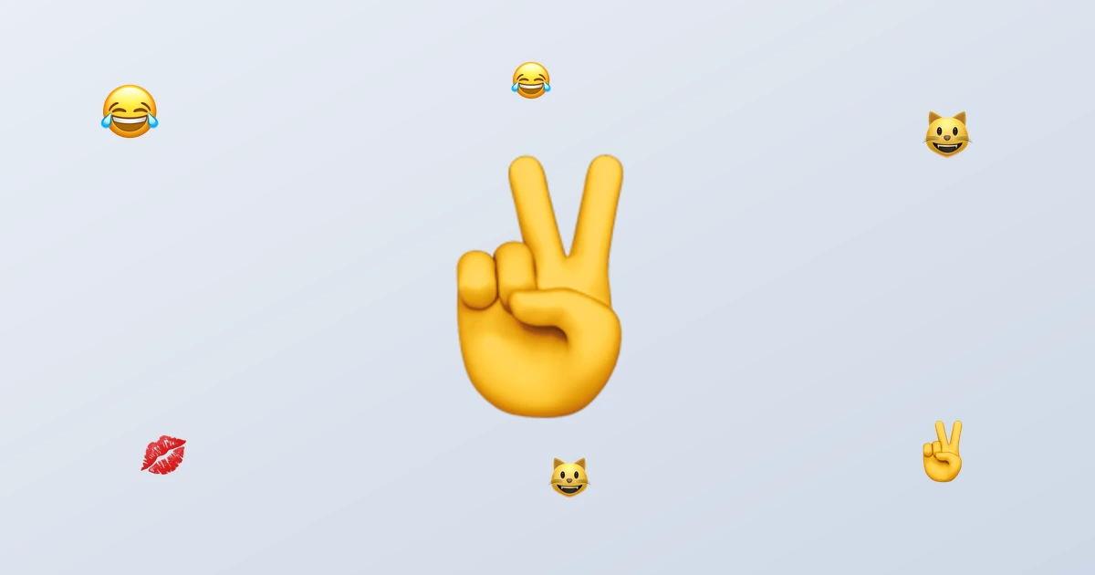 Emoji dua jari berukuran besar mewakili emoticon teks seperti :v, xD, dan XOXO